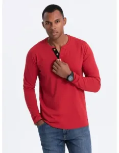 Pánské tričko s dlouhým rukávems výstřihem HENLEY červený