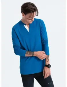 Pánské tričko s dlouhým rukávems výstřihem HENLEY modrý