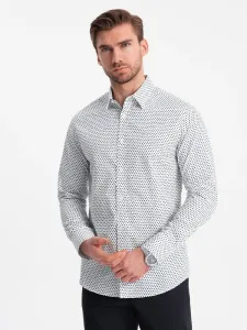 Ombre Clothing Jedinečná bílá košile s trendy vzorem V2 SHCS-0140