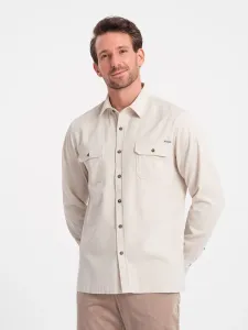 Ombre Clothing Ležérní krémová košile s kapsami na knoflíky V1 SHCS-0146 #5824128
