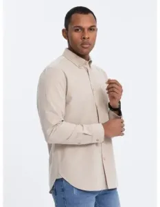 Pánská bavlněná košile REGILAR FIT s kapsou V1 OM-SHOS-0153 béžová