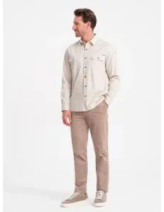Pánská bavlněná košile REGULAR FIT s kapsami na knoflíky V1 OM-SHCS-0146 krémová