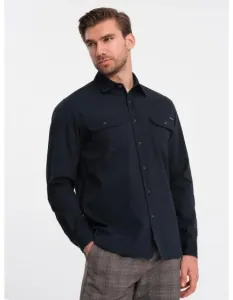 Pánská bavlněná košile REGULAR FIT s kapsami na knoflíky V3 OM-SHCS-0146 tmavě modrá