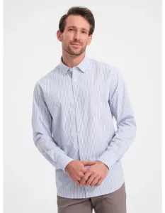 Pánská bavlněná košile REGULAR FIT se svislými pruhy OM-SHOS-0155 modrá a bílá