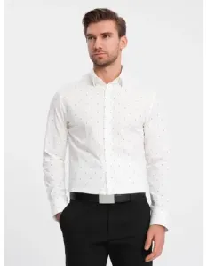 Pánská bavlněná košile SLIM FIT s kotvičkami bílá