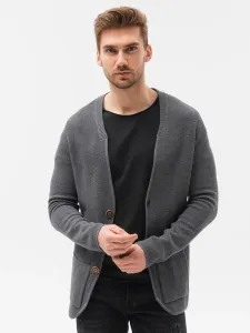 Ombre Clothing Zajímavý tmavě šedý svetr na knoflíky E193