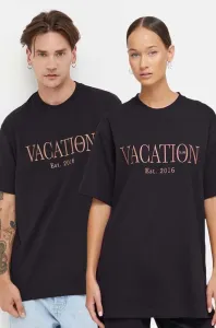 Bavlněné tričko On Vacation černá barva, s aplikací