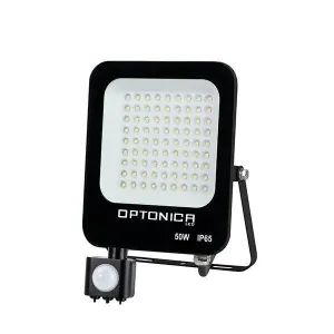 Optonica LED SMD reflektor s PIR čidlem Černý Body IP65 50W Studená bílá FL5780
