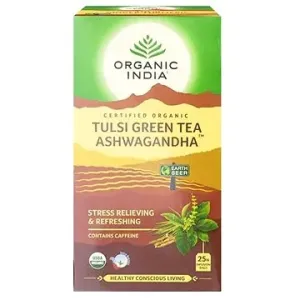 Organic India Tulsi se zeleným čajem a ašvagandou - Bio 50 g