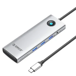 Dokovací stanice HUB 10v1 Orico USB-C, HDMI, 3xUSB, SD/TF, Audio (stříbrná)