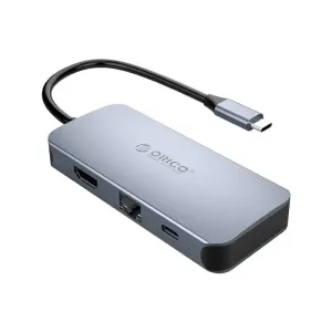 Orico Rozbočovač 6 v 1, HDMI 4K + 3x USB 3.0 + RJ45 + USB-C PD 100W