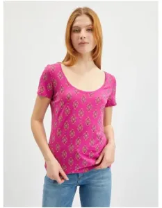 Tmavě růžové dámské vzorované tričko
