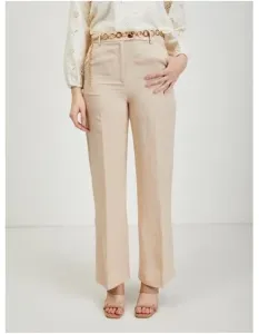 Béžové dámské kalhoty s příměsí lnu