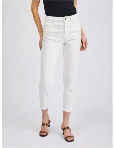 Bílé dámské zkrácené mom fit džíny