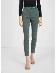 Černo-zelené dámské vzorované kalhoty