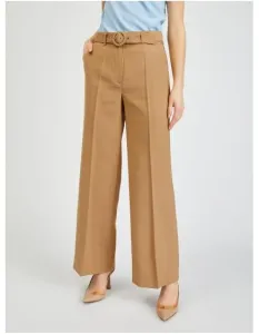 Hnědé dámské široké kalhoty s páskem