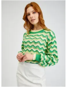 Žluto-zelený dámský pruhovaný svetr