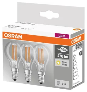 3PAK LED žárovka LED E14 P45 4W = 40W 470lm 2700K Teplá bílá 320° Filament OSRAM OSRLEDW0005