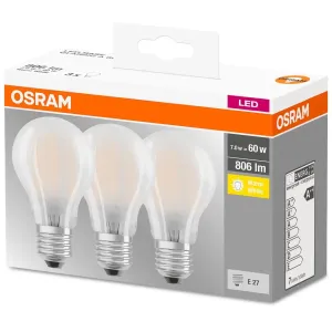 3PAK LED žárovka LED E27 A60 7W = 60W 806lm 2700K Teplá bílá 300° Filament OSRAM Base OSRLEDW3550
