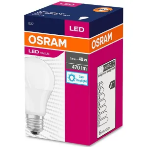 LED žárovka LED E27 A60 5,5W = 40W 470lm 6500K Studená bílá 240° OSRAM Value OSRLED0056C