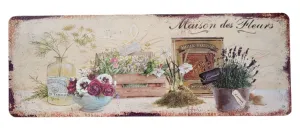 Béžová antik nástěnná kovová cedule Maison des Fleurs - 36*13cm 8PL-396813361111