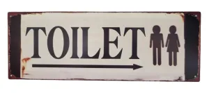 Béžová antik nástěnná kovová cedule Toilet - 36*13cm 8PL-994813361111