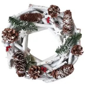 Bílý dřevěný vánoční věnec se šiškami - Ø 30*8 cm LC5193-11-12 #6033490