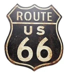 Černá antik nástěnná kovová cedule Route 66 - 30*35 cm 8PL-538830353333
