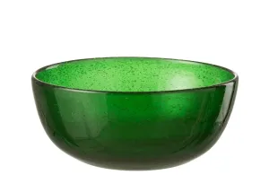 Zelená skleněná miska s bublinkami Lisboa - Ø15*6cm / 630ml 21697