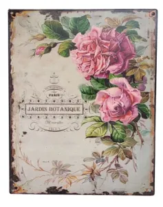 Nástěnná kovová cedule s růžemi Jardin Botanique - 20*25 cm 8PL-513820251111