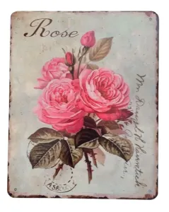 Nástěnná kovová cedule s růžemi Rose - 20*25 cm 8PL-446820251111