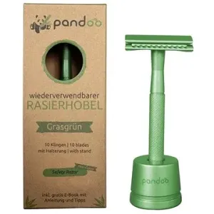 PANDOO Kovový holicí strojek se stojanem borovicově zelený + 10 ks žiletek
