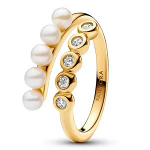 PANDORA pozlacený prsten Nadčasový perlový prsten 163146C01 #5900159