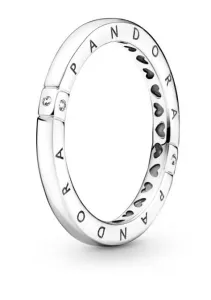 Pandora Něžný stříbrný prsten Logo a srdíčka 199482C01 54 mm