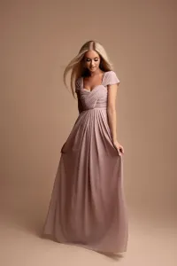 Béžové dlouhé šaty s nařasením Karen 4