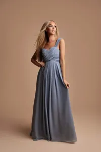Šedo-modré dlouhé šaty s nařasením Karen 4