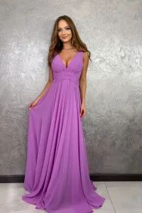 Světle fialové dlouhé nařasené šaty Silvana #5403890