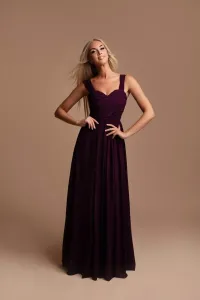 Tmavě fialové dlouhé šaty s nařasením Karen 4