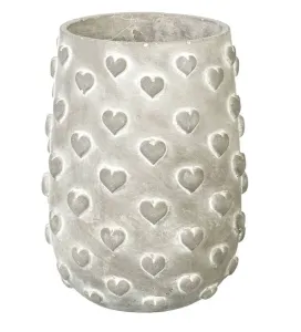 Šedý antik cementový obal na květináč se 3D srdíčky Conc Heart XL - Ø 14*22cm P720227