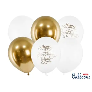 SB14P-305-000-6 Party Deco Set balónků Happy Birthday to you 30cm - bílo-zlaté 6ks