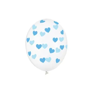 SB14C-228-099B-6 Party Deco Čiré balóny se srdíčky - Crystal Clear - 30cm, 6ks Modrá