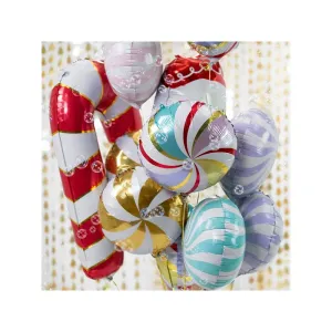 PartyDeco Vánoční fóliový balón - bonbon pastelový 35 cm