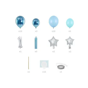GBN7-1-001 Party Deco Kompletní balonová výzdoba - První ruček, 90x140cm Modrá