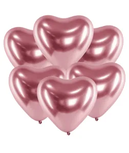 CHB2-019R-10 Party Deco Chromované balóny - Glossy Hearts 30cm, 10ks Růžová