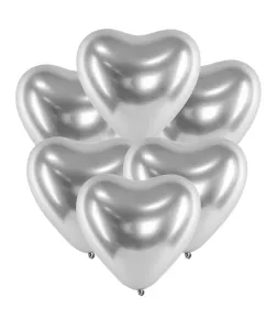 CHB2-018-10 Party Deco Chromované balóny - Glossy Hearts 30cm, 10ks Stříbrná