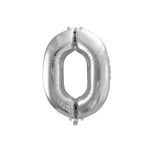 PartyDeco Fóliový balónek narozeninové číslo 0 stříbrný 86cm