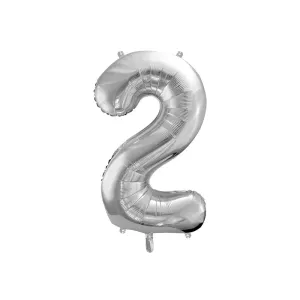 PartyDeco Fóliový balónek narozeninové číslo 2 stříbrný 86cm
