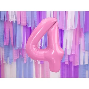 PartyDeco Fóliový balónek narozeninové číslo 4 - růžový 86cm