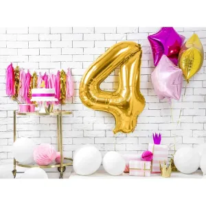 PartyDeco Fóliový balónek narozeninové číslo 4 zlatý 86cm
