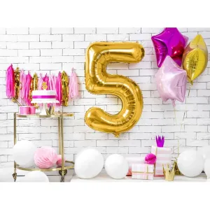PartyDeco Fóliový balónek narozeninové číslo 5 zlatý 86cm